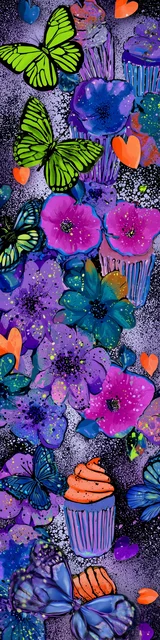 Free colorful bookmark with bunched purple florals and butterflies